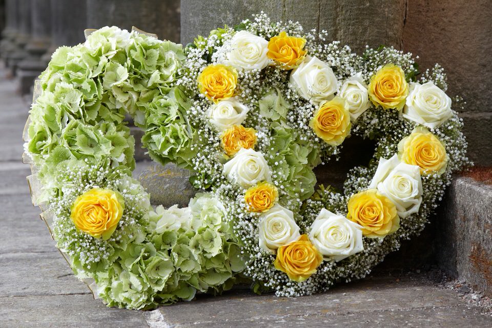 <h2>Double Heart-Shaped Design in Yellow Green and White | Funeral Flowers</h2>
<ul>
<li>Approximate Size W 58cm H 38cm</li>
<li>Hand created double heart in yellow green and white</li>
<li>To give you the best we may occasionally need to make substitutes</li>
<li>Funeral Flowers will be delivered at least 2 hours before the funeral</li>
<li>For delivery area coverage see below</li>
</ul>
<br>
<h2><br />Liverpool Flower Delivery</h2>
<p>We have a wide selection of Funeral Hearts offered for Liverpool Flower Delivery. Funeral Hearts can be provided for you in Liverpool, Merseyside and we can organize Funeral flower deliveries for you nationwide. Funeral Flowers can be delivered to the Funeral directors or a house address. They can not be delivered to the crematorium or the church.</p>
<br>
<h2>Flower Delivery Coverage</h2>
<p>Our shop delivers funeral flowers to the following Liverpool postcodes L1 L2 L3 L4 L5 L6 L7 L8 L11 L12 L13 L14 L15 L16 L17 L18 L19 L24 L25 L26 L27 L36 L70 If your order is for an area outside of these we can organise delivery for you through our network of florists. We will ask them to make as close as possible to the image but because of the difference in stock and sundry items, it may not be exact.</p>
<br>
<h2>Liverpool Funeral Flowers | Hearts</h2>
<p>This beautiful design of hydrangeas and roses in coordinating shades of yellow, green and white are nestled into two open heart shapes. Gypsophila completes this elegant design.</p>
<br>
<p>When a heart is sent as a funeral tribute it is symbolic of comfort in ones last resting place. It makes deeply personal statement that is indicative of the love and compassion felt by immediate family or closely bereaved.</p>
<br>
<p>Contents of the product: 6 green hydrangeas, 9 white large-headed roses, 10 yellow large-headed roses and 8 gypsophila.</p>
<br>
<h2>Best Florist in Liverpool</h2>
<p>Trust Award-winning Liverpool Florist, Booker Flowers and Gifts, to deliver funeral flowers fitting for the occasion delivered in Liverpool, Merseyside and beyond. Our funeral flowers are handcrafted by our team of professional fully qualified who not only lovingly hand make our designs but hand-deliver them, ensuring all our customers are delighted with their flowers. Booker Flowers and Gifts your local Liverpool Flower shop.</p>
<p><br /><br /></p>
<p><em>Jane Catherine and family - Review by post - Funeral Florist Liverpool</em></p>
<br>
<p><em>Thank you so much for the amazing flowers you arranged for our mum she would have loved them. Love Jane, Catherine and family</em></p>